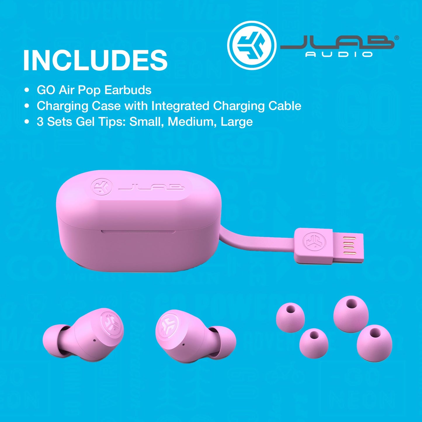 JLab Go Air Pop True Wireless Earbuds, In Ear Headphones, Bluetooth Earphones, Ear Buds with 32H Playtime, Bluetooth Earbuds with Microphone, USB Charging Case, Dual Connect, EQ3 Sound, Black