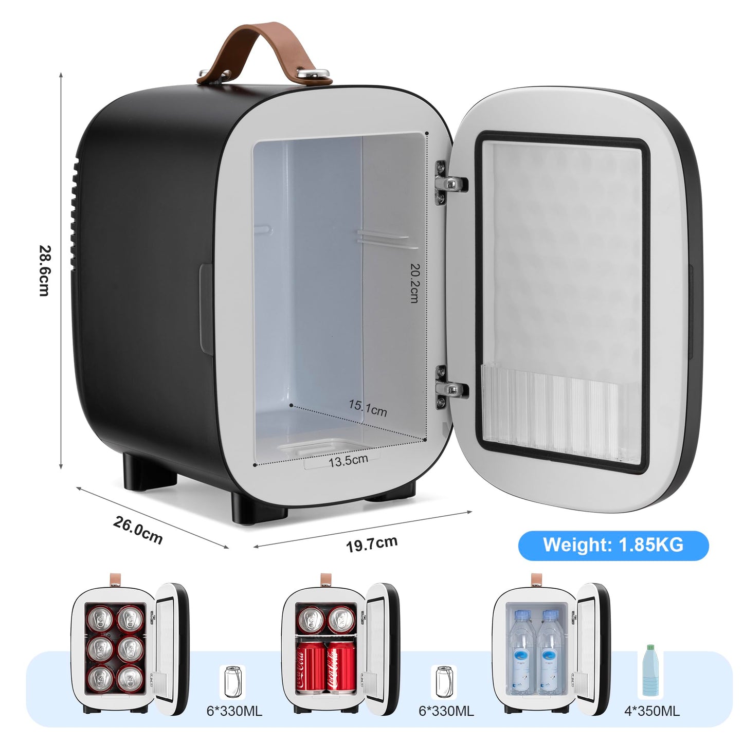 Enventor Mini Fridge 4 Litre/ 6 Can, AC+12V DC Power, Portable Cooler & Warmer, Small Fridge for Bedrooms, Car, Skincare, Fruit and Drinks, Black