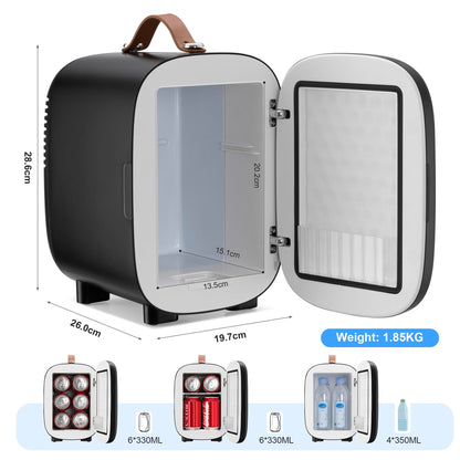 Enventor Mini Fridge 4 Litre/ 6 Can, AC+12V DC Power, Portable Cooler & Warmer, Small Fridge for Bedrooms, Car, Skincare, Fruit and Drinks, Black