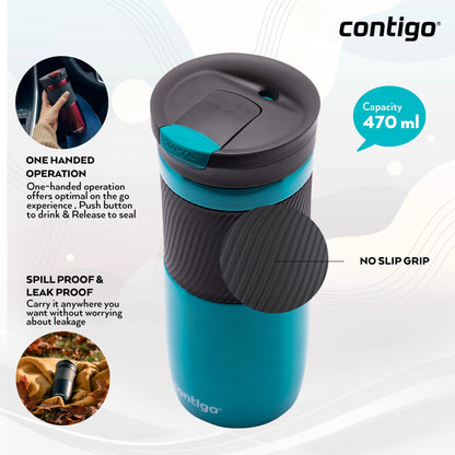 Contigo Byron Snapseal Travel Mug | Stainless Steel Thermal Mug | Vacuum Flask | Leakproof Tumbler | Coffee to Go Mug with BPA Free Easy-Clean Lid