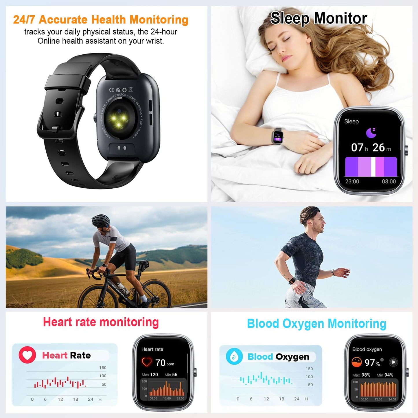 Smart Watch for Men Women Answer/Make Calls, 1.91" Fitness Watch with Heart Rate Sleep Monitor, Step Counter Fitness Tracker, 110+ Sports Activity Trackers IP68 Waterproof Smartwatches for Android IOS