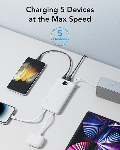 Power Bank With Built in Cables VRURC 10000mAh ,USB C Battery Pack Portable Charger with 5 Outputs 2 Inputs Powerbank LED Display compatible with iPhone 14 13 12 Samsung S21 S20 Xiaomi iPad