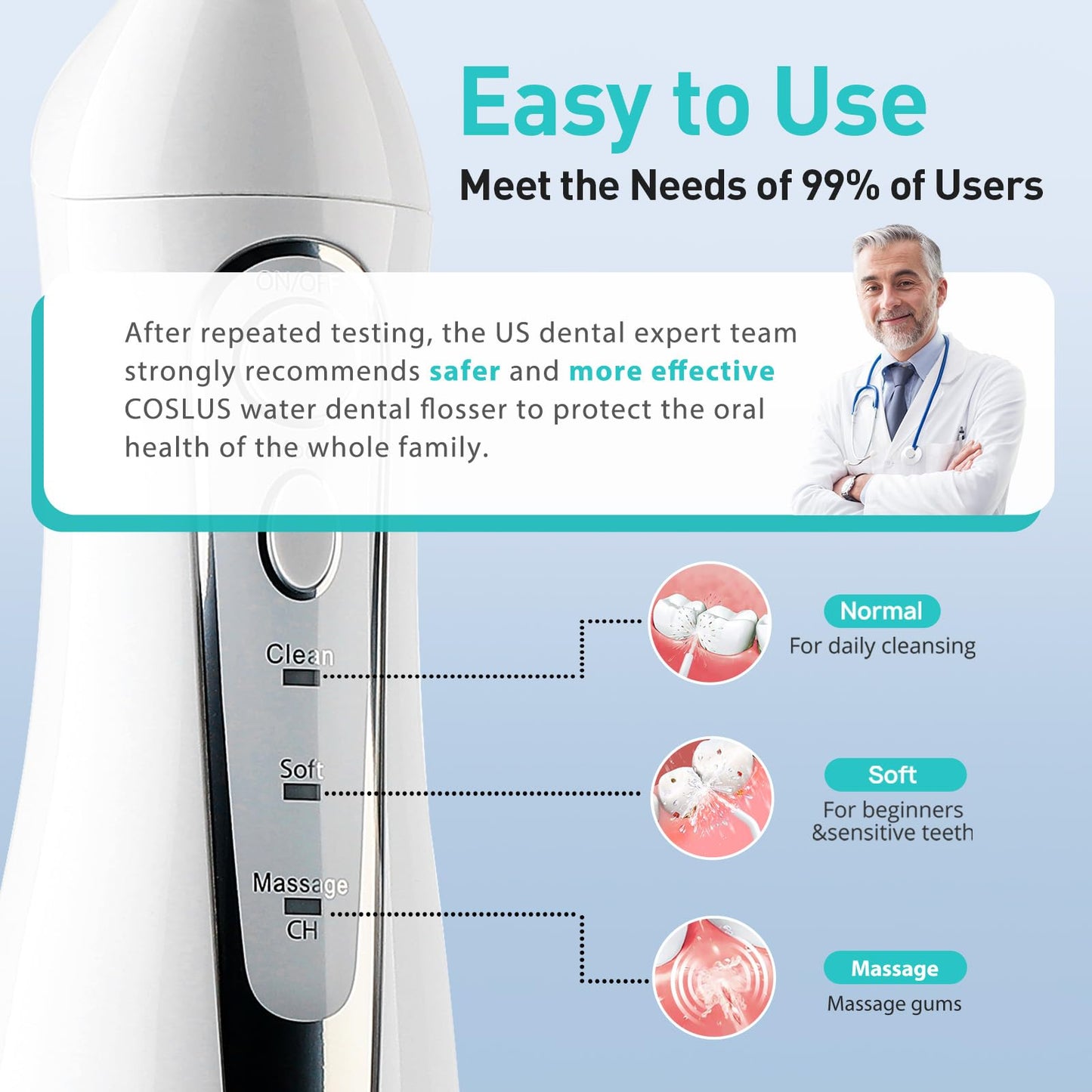 Water Dental Flosser for Teeth Cordless: COSLUS Portable Oral Irrigator 300ML 5 Jet Tips Rechargeable Tooth Flosser Teeth Braces Pick IPX7 Waterproof Irrigation Cleaner for Travel Home