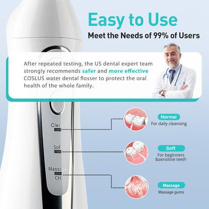 COSLUS Cordless Water Dental Flosser – Portable Rechargeable Oral Irrigator, Waterproof Teeth Cleaner for Braces, Travel & Home