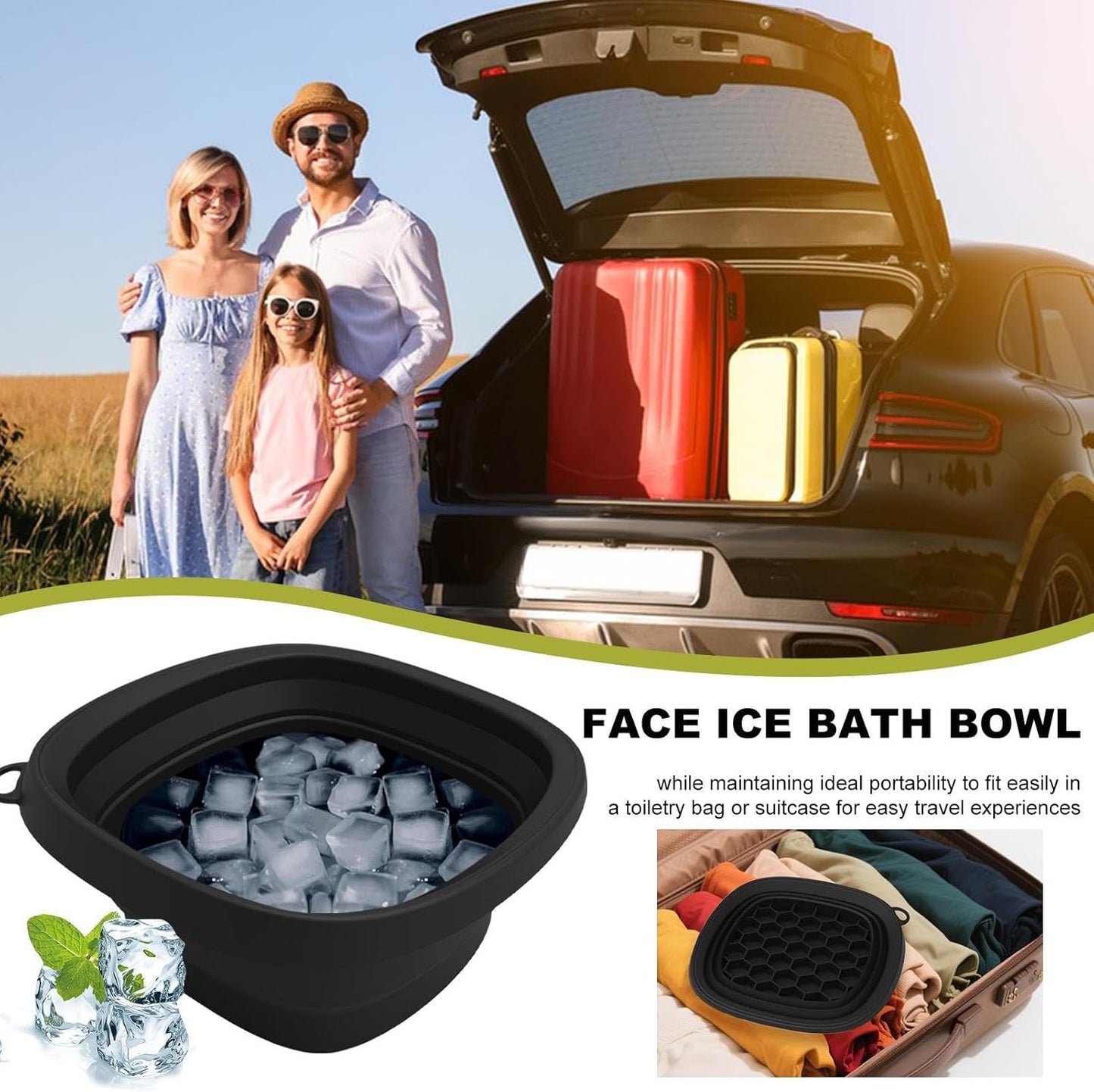 Meindin Face Bowl for Ice – Cold Plunge Facial Spa Tool, Foldable & Reusable Basin with Tray for Morning Skincare