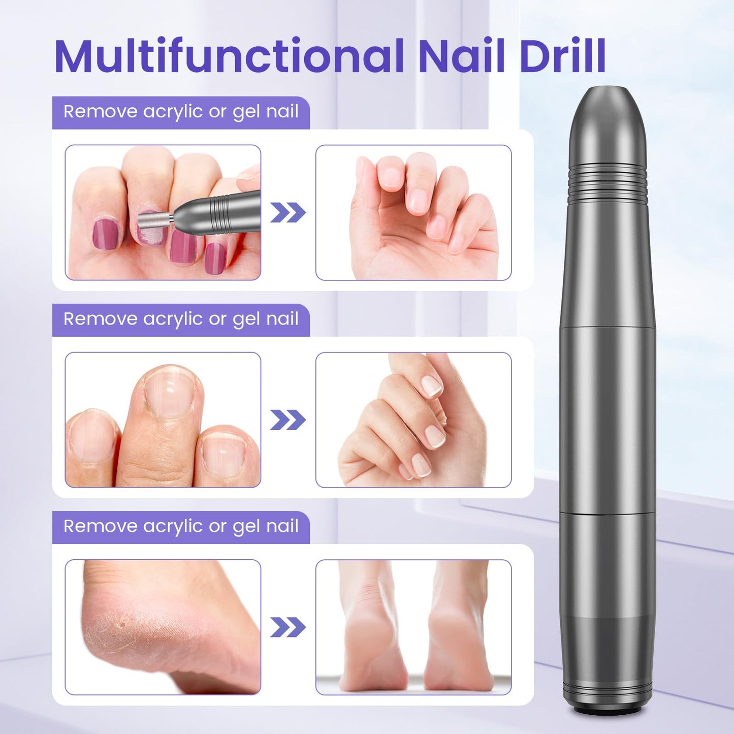 Electric Nail Files, Professional Nail Drill for Acrylic Nails Gel, Electric Nail Drill 20000 RPM, Adjustable Speed E File for Nails, Electric Manicure Pedicure Kit Gifts for Beginner Girl Women Mum