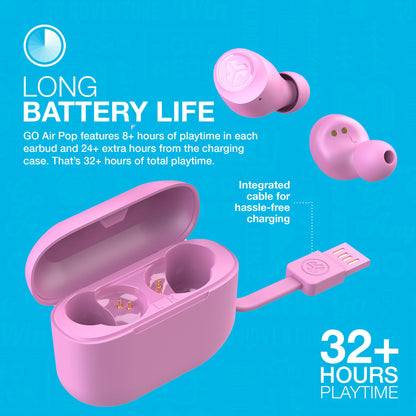 JLab Go Air Pop+ True Wireless Earbuds – Bluetooth Earphones with 35H Playtime, USB-C Charging Case, EQ3 Sound & Multipoint, Black