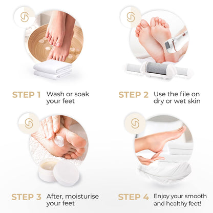 Essy Pedicure Electric Foot File – Rechargeable Callus Remover, Dead Skin Scraper with 5 Replacement Rollers for Smooth Feet
