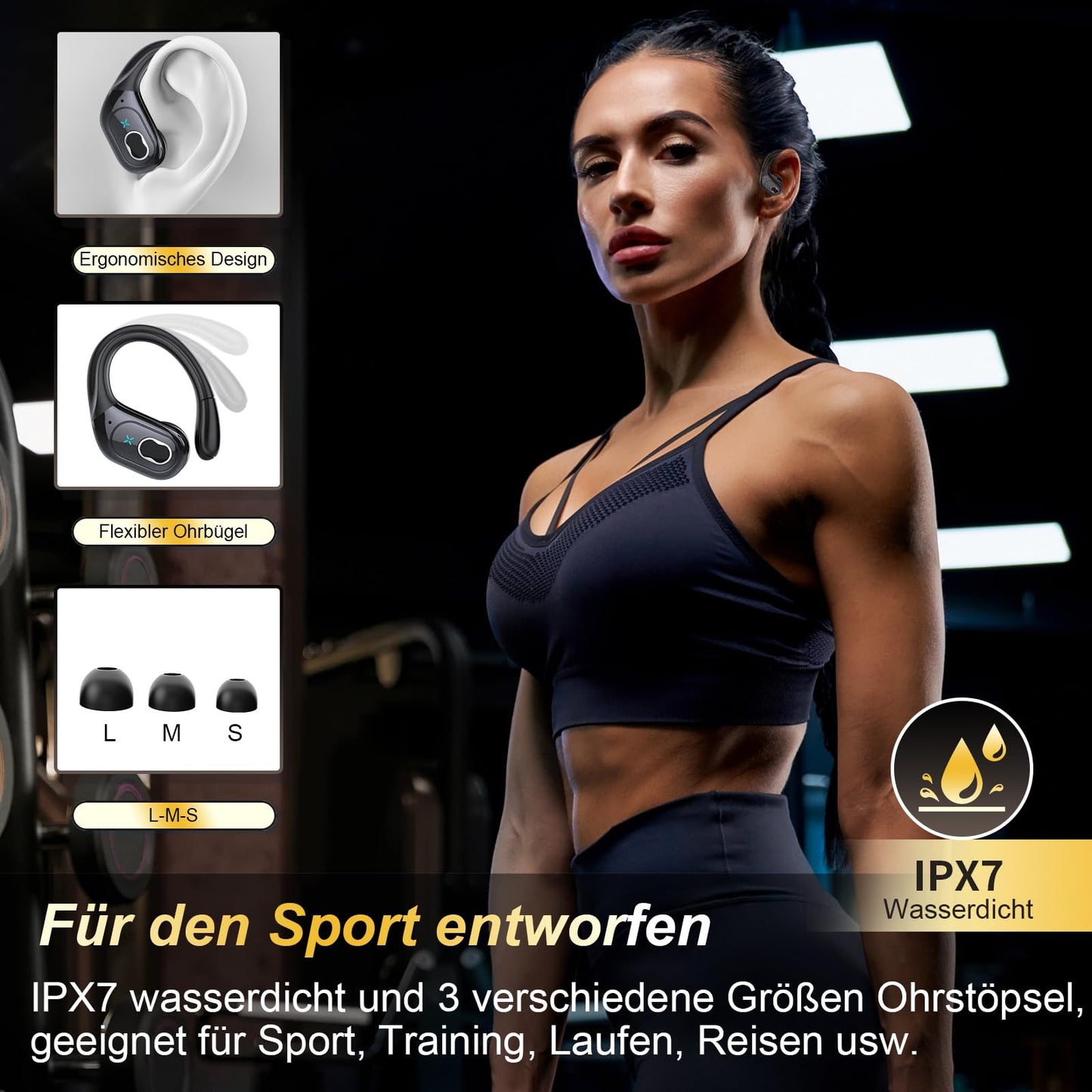 STECEi Wireless Earbuds – 75H Bluetooth 5.4 Earphones with ENC Noise Cancelling Mics, HiFi Stereo Sound, Earhooks, IP7 Waterproof for Running, Gym & Sports (Black)