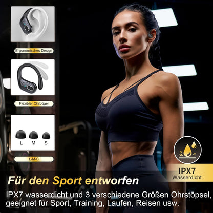 STECEi Wireless Earbuds – 75H Bluetooth 5.4 Earphones with ENC Noise Cancelling Mics, HiFi Stereo Sound, Earhooks, IP7 Waterproof for Running, Gym & Sports (Black)