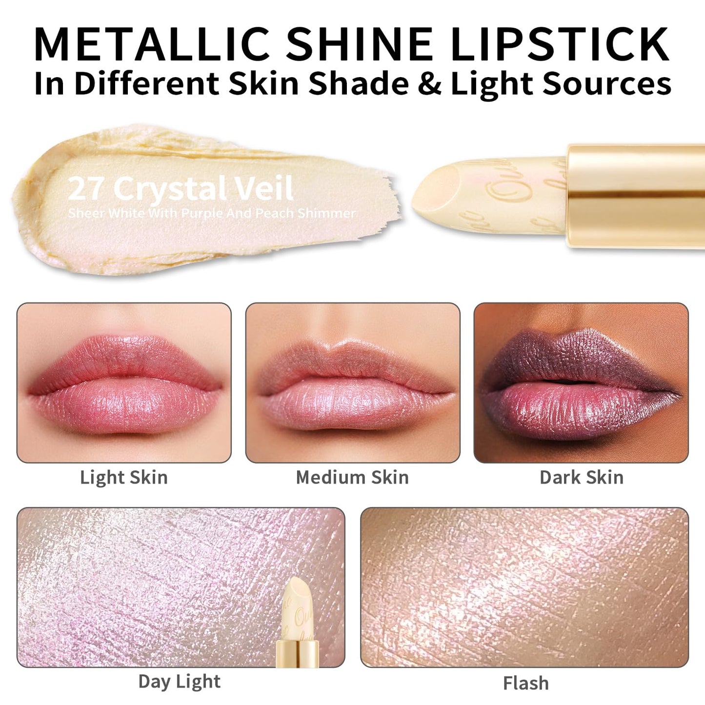 OULAC Metallic Shine Glitter Lipstick, Nude High Impact Lipcolor, Lightweight Soft and Ultra Hydrating, Long Lasting, Vegan & Cruelty-Free, Full-Coverage Lip Color 4.3 g/0.15 Sahara Gold(10)