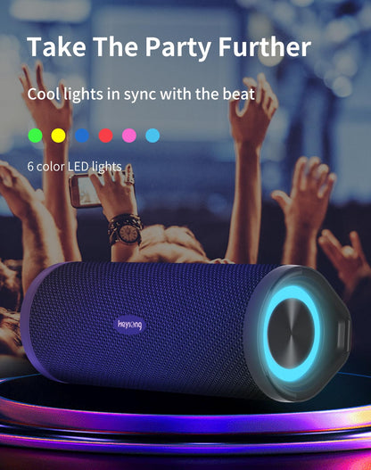 HEYSONG Portable Waterproof Bluetooth Speaker with LED Light – IPX7 Floating, Enhanced Bass, 40H Playtime, TF Card, True Wireless Stereo