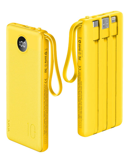 Power Bank With Built in Cables VRURC 10000mAh ,USB C Battery Pack Portable Charger with 5 Outputs 2 Inputs Powerbank LED Display compatible with iPhone 14 13 12 Samsung S21 S20 Xiaomi iPad