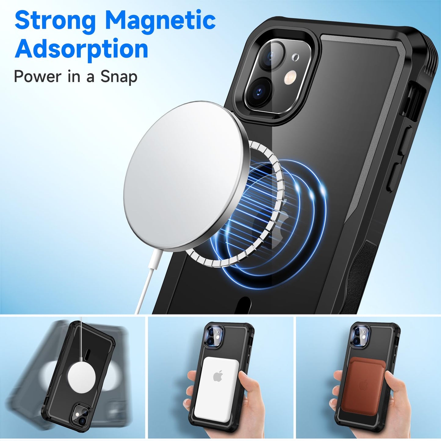 seacosmo Magnetic iPhone 15 Pro Max Case with Privacy Screen Protector and Camera Lens Protector, Full Body Shockproof Protective Phone Case Compatible with MagSafe for iPhone 15 Pro Max - Black