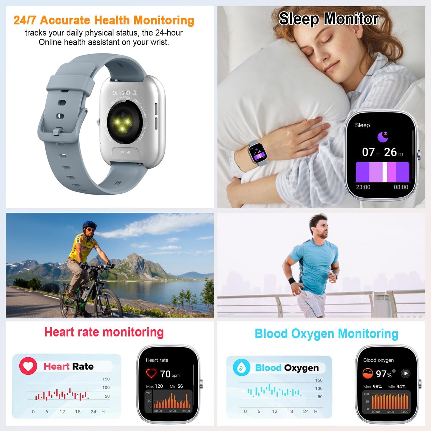 Smart Watch for Men Women Answer/Make Calls, 1.91" Fitness Watch with Heart Rate Sleep Monitor, Step Counter Fitness Tracker, 110+ Sports Activity Trackers IP68 Waterproof Smartwatches for Android IOS