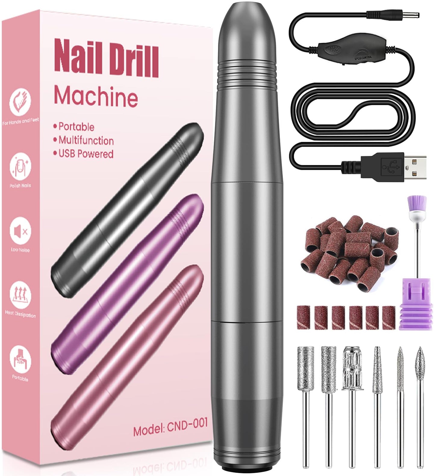 Electric Nail Files, Professional Nail Drill for Acrylic Nails Gel, Electric Nail Drill 20000 RPM, Adjustable Speed E File for Nails, Electric Manicure Pedicure Kit Gifts for Beginner Girl Women Mum