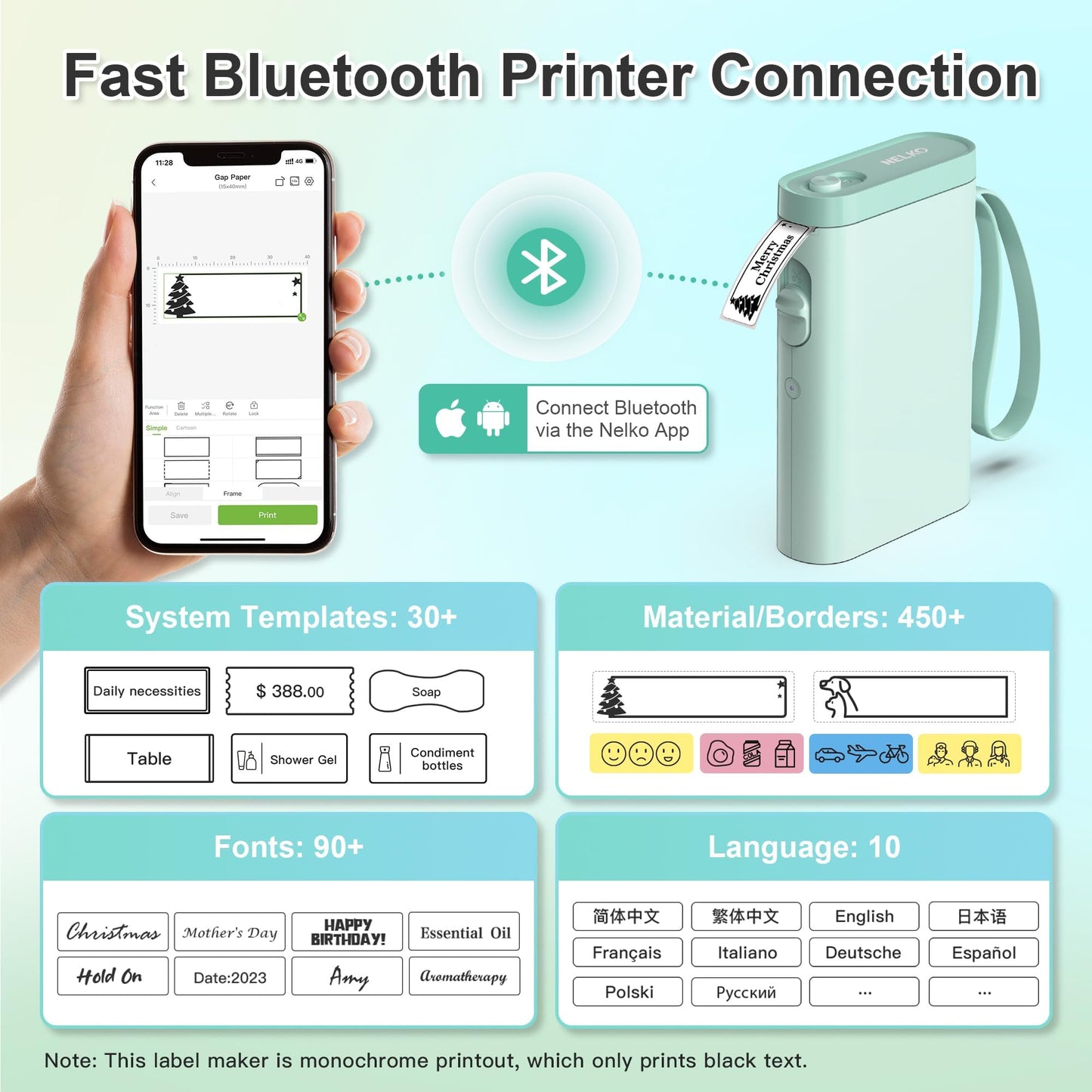 Nelko Label Maker Machine with Tape, P21 Portable Bluetooth Label Printer, Wireless Handheld Sticker Maker Mini Label Makers with Multiple Templates for Organizing Storage Barcode Office Home, White