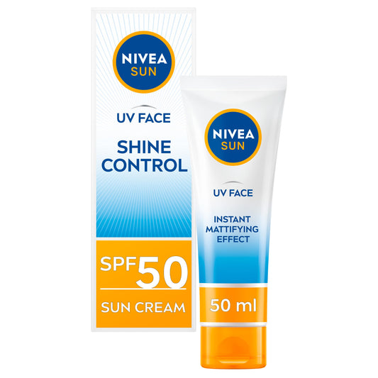 NIVEA Sun UV Face Shine Control SPF 50 Cream (50ml), Sun Cream Protects Against UVA/UVB Rays and Premature Skin Ageing, Sunscreen for Delicate Facial Skin