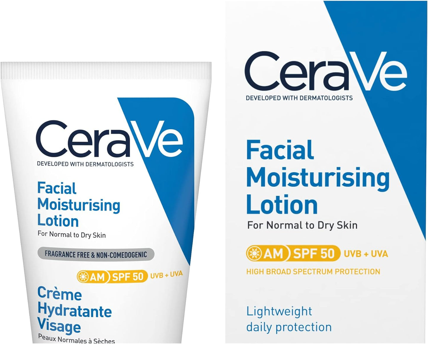 CeraVe AM Facial Moisturising Lotion SPF50 with Ceramides & Vitamin E for Normal to Dry Skin 52ml