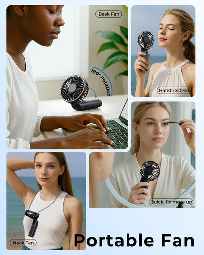 TUNISE Handheld Fan – 4000mAh Portable Rechargeable Fan with LED Display, 6 Speeds, 180° Adjustable, Power Bank Function for Travel & Home