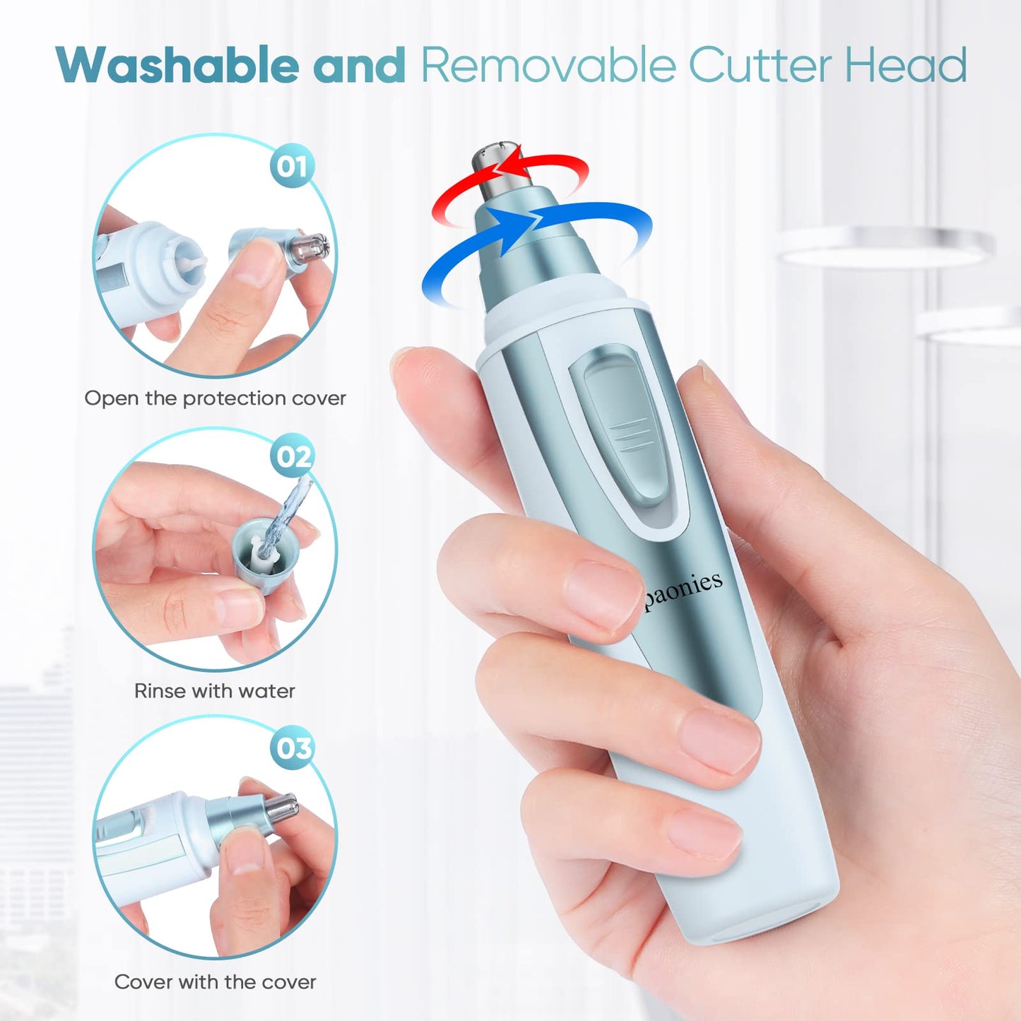 Ear and Nose Hair Trimmer Clipper, 2024 Professional Painless Eyebrow & Facial Hair Trimmer for Men Women, Battery-Operated Trimmer with IPX7 Waterproof, Dual Edge Blades for Easy Cleansing