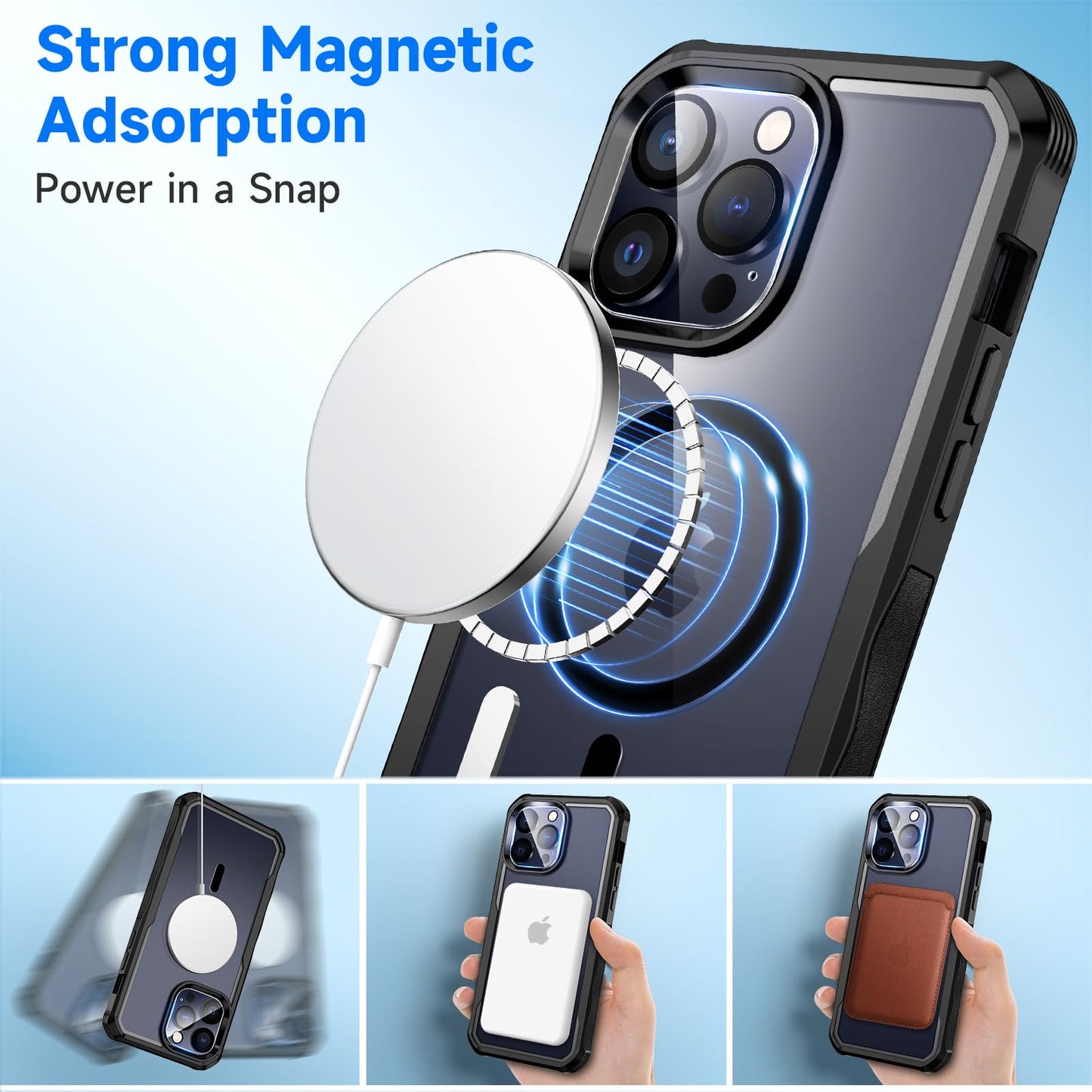 seacosmo Magnetic iPhone 15 Pro Max Case with Privacy Screen Protector and Camera Lens Protector, Full Body Shockproof Protective Phone Case Compatible with MagSafe for iPhone 15 Pro Max - Black