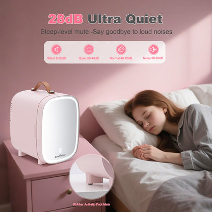 Enventor 4L Mini Fridge – LED Mirror Skincare Cooler & Warmer, AC/DC, Portable Cosmetic Fridge for Home, Car & Travel (Pink)
