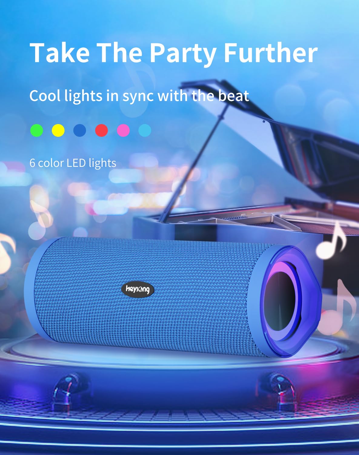 HEYSONG Portable Bluetooth Speaker, Waterproof Outdoor Speakers with LED Light, Enhanced Bass, IPX7 Floating, 40H Play, TF Card, True Wireless Stereo for Party, Shower, Biking, Gifts for Men