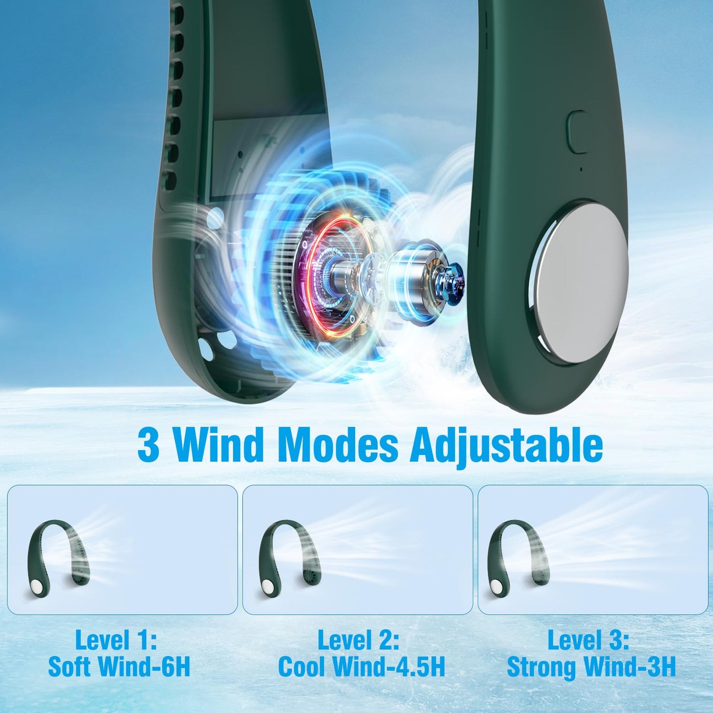 Neck Fan, Portable Hanging Neck Fan, Bladeless Mini Neck Fan with 360° Airflow, 3-Speed Hands-Free Personal Fan Rechargeable Wearable Fan.