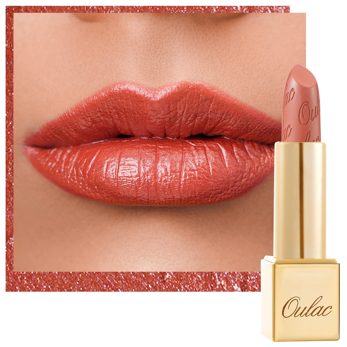 OULAC Metallic Shine Glitter Lipstick, Nude High Impact Lipcolor, Lightweight Soft and Ultra Hydrating, Long Lasting, Vegan & Cruelty-Free, Full-Coverage Lip Color 4.3 g/0.15 Sahara Gold(10)