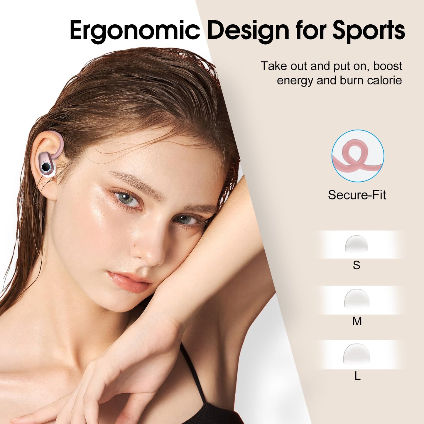 Wireless Earbuds, Bluetooth 5.3 Headphones with 4 ENC Noise Canceling Mic, 50H Stereo Dual LED Display Ear Buds, Sport Wireless Earphones with Earhooks, IP7 Waterproof Wireless Headphones for Running