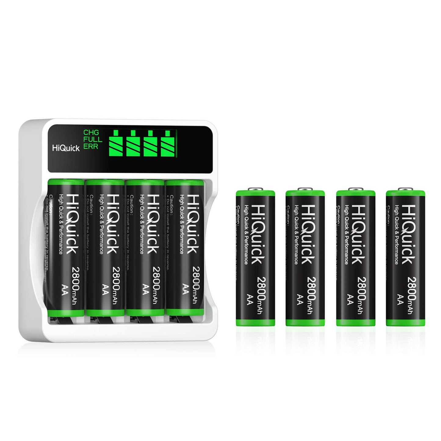 HiQuick 8 x 2800mAh AA NI-MH Rechargeable Batteries with 4-slot AA AAA LCD Battery Charger, Fast Charging Function, Type C and Micro USB Input, Battery and Charger Set