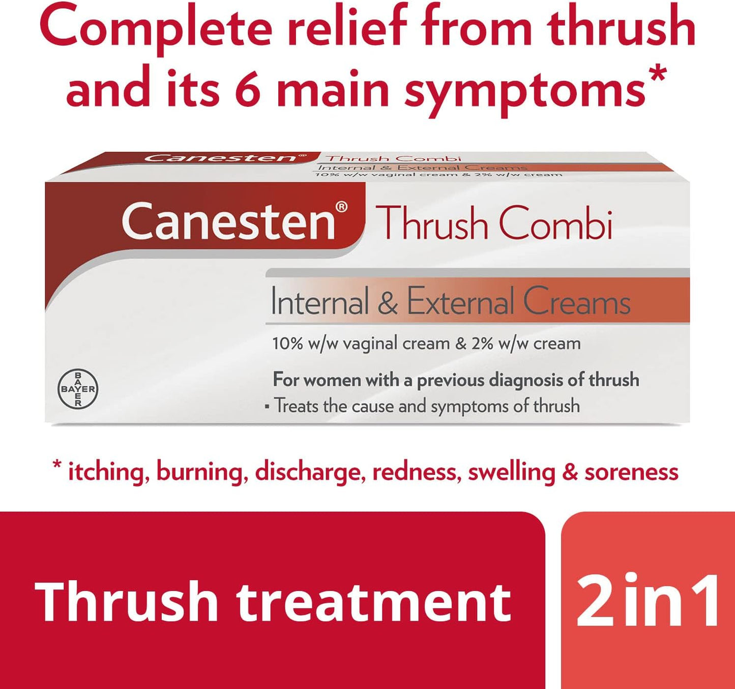 Canesten Thrush Combi Internal & External Creams for Thrush Treatment | Clotrimazole | Two-Step Complete Relief Thrush Treatment,2 Count (Pack of 1)