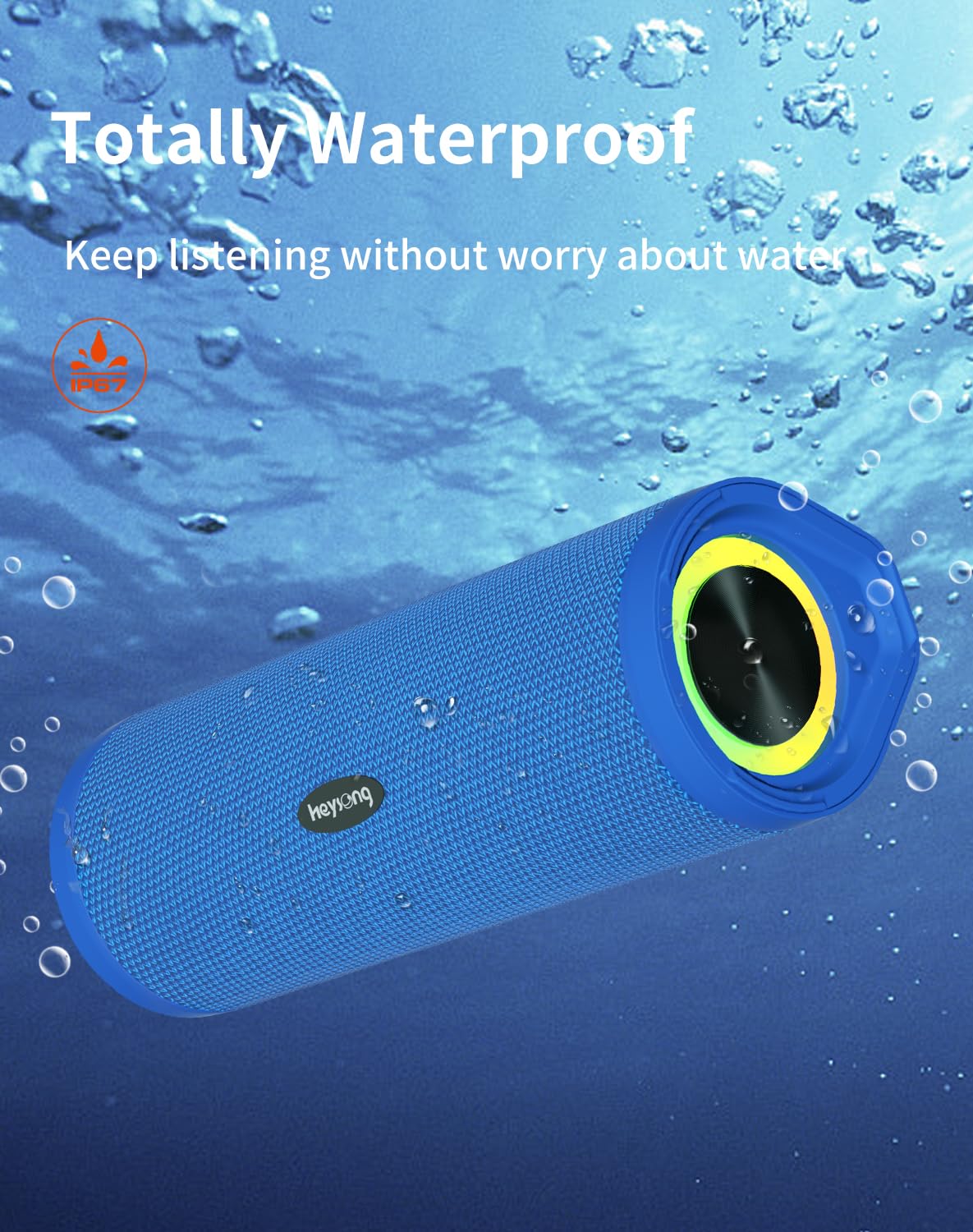 HEYSONG Portable Bluetooth Speaker, Waterproof Outdoor Speakers with LED Light, Enhanced Bass, IPX7 Floating, 40H Play, TF Card, True Wireless Stereo for Party, Shower, Biking, Gifts for Men