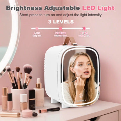 Enventor 4L Mini Fridge – LED Mirror Skincare Cooler & Warmer, AC/DC, Portable Cosmetic Fridge for Home, Car & Travel (Pink)