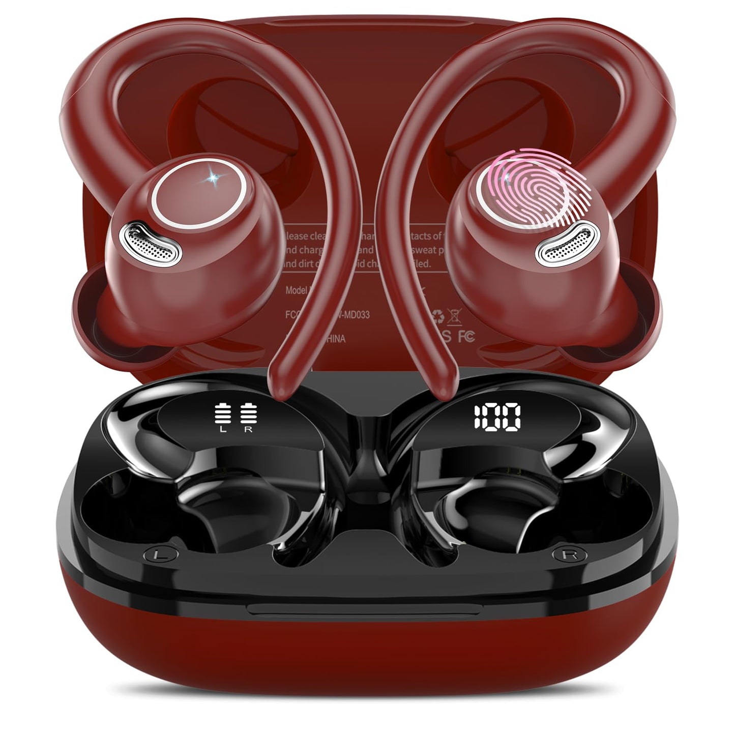 Jesebang Wireless Earbuds, Bluetooth 5.3 Headphones, 2024 Wireless Earphones HiFi Stereo Sound with ENC Mic, Sport Headsets in Ear EarHooks for Running, 40H Dual LED Display, IP7, Black