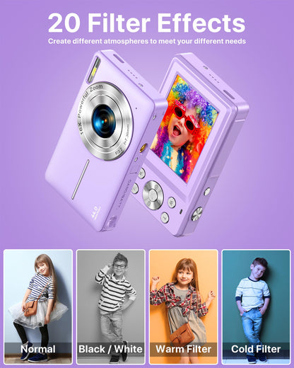 1080P FHD Compact Digital Camera 44MP – Mini Portable Vlogging Camera with 2.4" LCD, 16X Zoom, Battery Included (Pink, No SD Card)