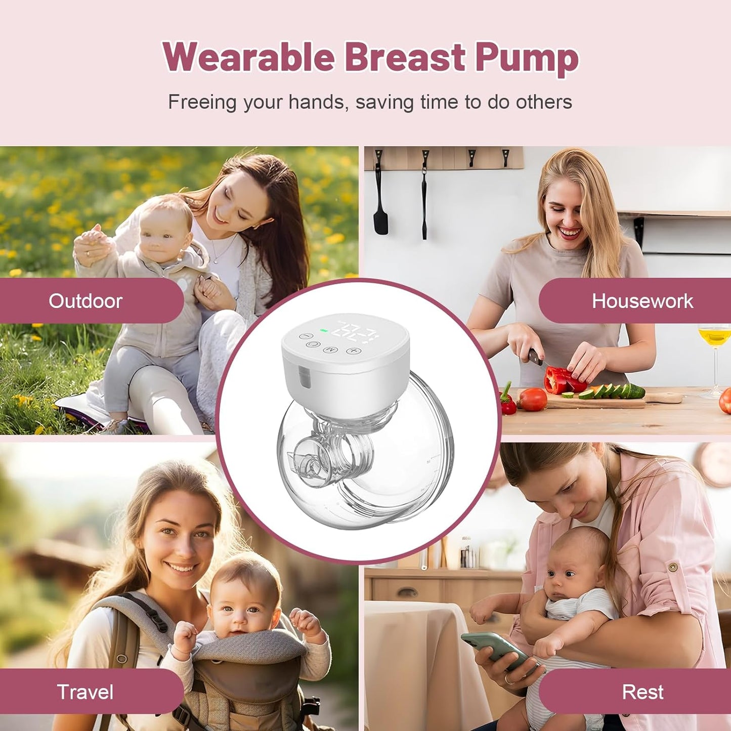 Wearable Breast Pump Hands Free: Electric Breastfeeding Pump with Massage Leak-Proof 3 Models 9 Levels Adjustable Suction, Low Noise Painless Pumps with 19/21/24mm Flanges