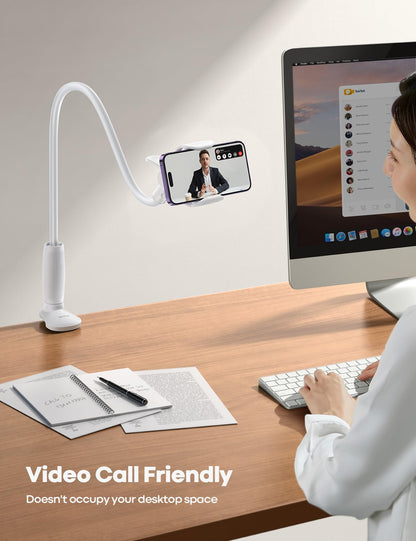 Lamicall Gooseneck Bed Phone Holder - Universal Flexible Lazy Arm for Desk, 360 Overhead Phone Mount Clip for iPhone 16 15 14 13 12 11 Series, Xs XR, Samsung, 4-7”