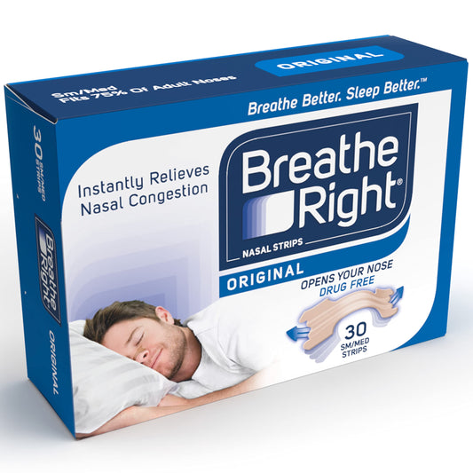 Breathe Right Nasal Strips Original Small/Medium 30s | Instantly Relieves Nasal Congestion | Helps Reduce Snoring | Drug-free