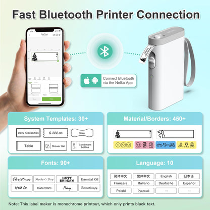 Nelko Label Maker Machine P21 – Bluetooth Portable Label Printer with Tape, Mini Wireless Sticker Maker for Organizing, Barcode, Home & Office – White