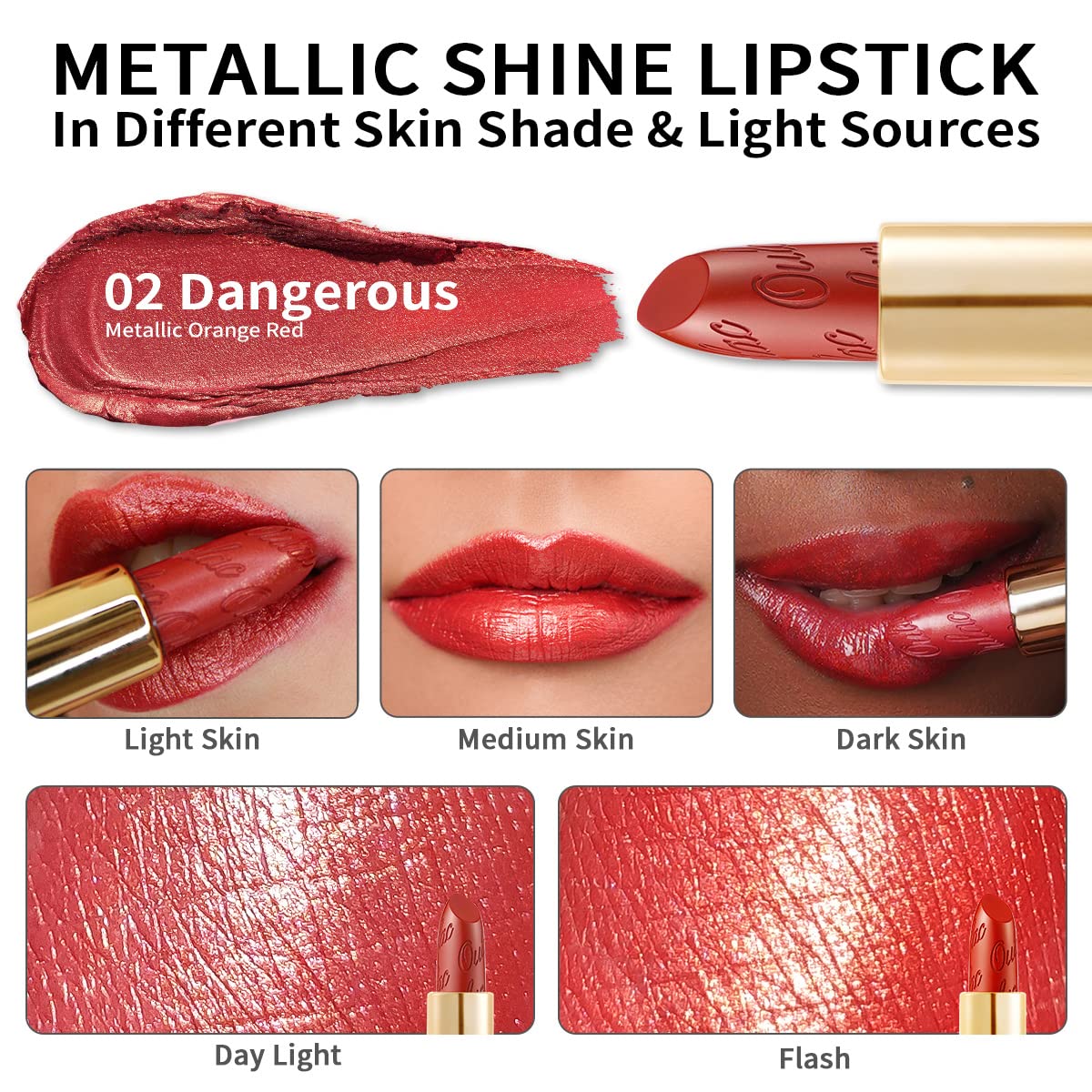 OULAC Metallic Shine Glitter Lipstick, Nude High Impact Lipcolor, Lightweight Soft and Ultra Hydrating, Long Lasting, Vegan & Cruelty-Free, Full-Coverage Lip Color 4.3 g/0.15 Sahara Gold(10)