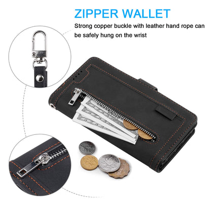UEEBAI Wallet Case for Samsung Galaxy A15 – Retro PU Leather Flip Cover with 9 Card Slots, Zipper Pocket, Magnetic Closure, Kickstand & Wrist Strap, Shockproof Protective Case