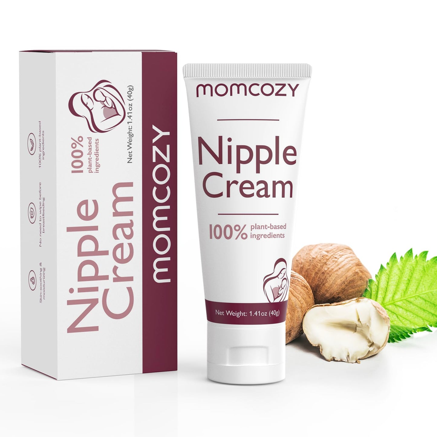 Momcozy 100% Natural Nipple Cream, Vegan Lanolin-free Nipple Balm, Soothing Cream for Sore, Cracked Nipples, Breastfeeding Essentials for Nursing & Pumping Moms, 1.41 oz