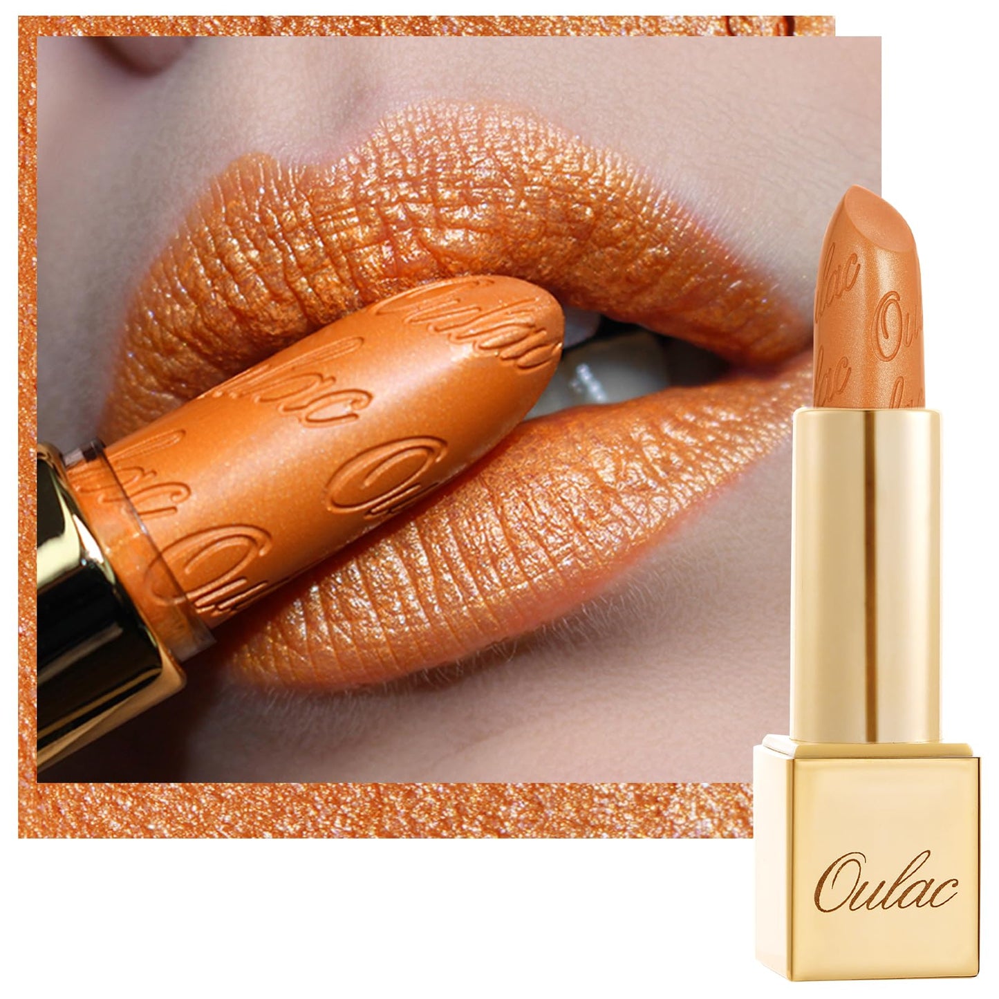 OULAC Metallic Shine Glitter Lipstick, Nude High Impact Lipcolor, Lightweight Soft and Ultra Hydrating, Long Lasting, Vegan & Cruelty-Free, Full-Coverage Lip Color 4.3 g/0.15 Sahara Gold(10)