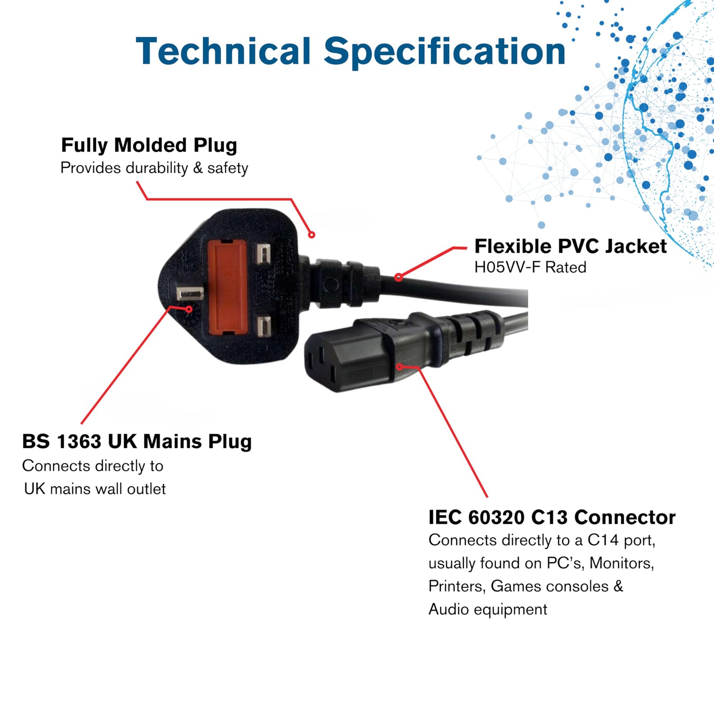 C2G 88513 2 Metre UK Power Cable (IEC320C13 to BS 1363) 6 Foot Kettle Lead/Power Cord, Black