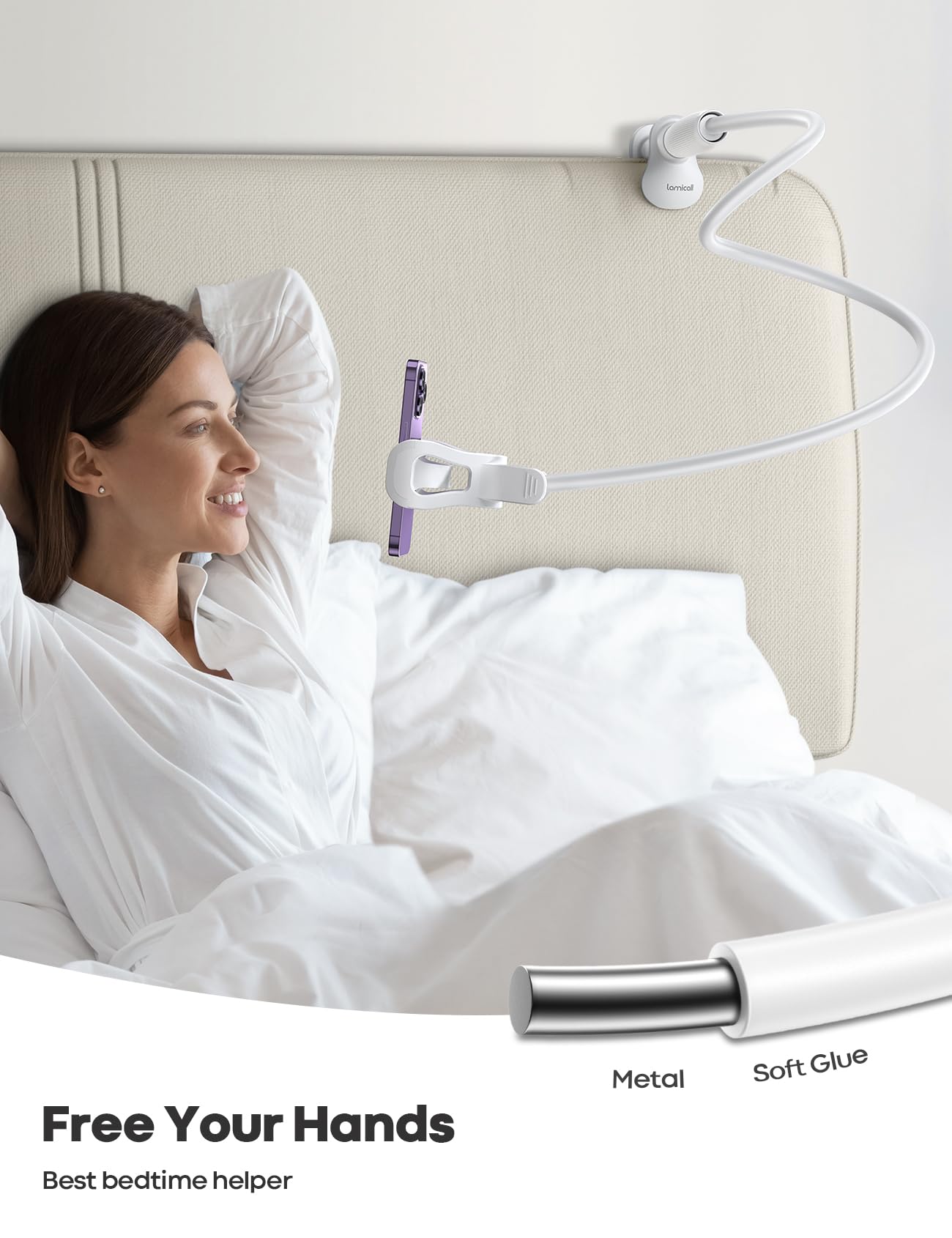 Lamicall Gooseneck Bed Phone Holder - Universal Flexible Lazy Arm for Desk, 360 Overhead Phone Mount Clip for iPhone 16 15 14 13 12 11 Series, Xs XR, Samsung, 4-7”
