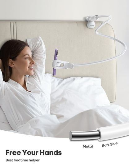 Lamicall Gooseneck Bed Phone Holder - Universal Flexible Lazy Arm for Desk, 360 Overhead Phone Mount Clip for iPhone 16 15 14 13 12 11 Series, Xs XR, Samsung, 4-7”