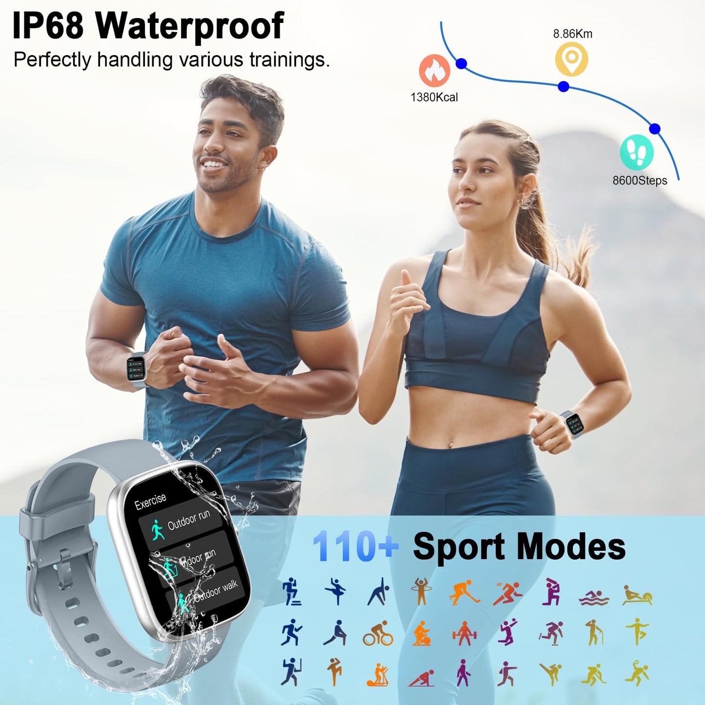 Smart Watch for Men Women Answer/Make Calls, 1.91" Fitness Watch with Heart Rate Sleep Monitor, Step Counter Fitness Tracker, 110+ Sports Activity Trackers IP68 Waterproof Smartwatches for Android IOS