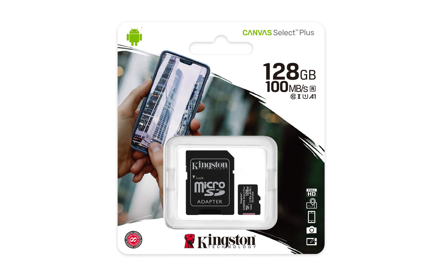 Kingston Canvas Select Plus microSD Card SDCS2/128 GB Class 10 (SD Adapter Included)